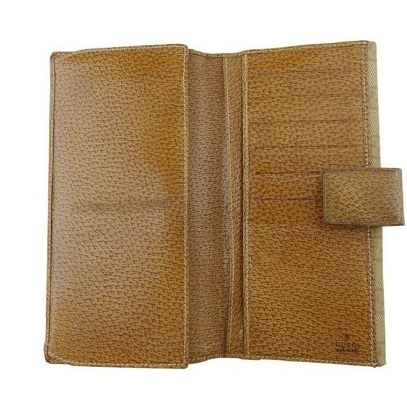 GUCCI Long Wallet GG Canvas Beige Canvas ~ Leather Authentic Used - Picture 3 of 11